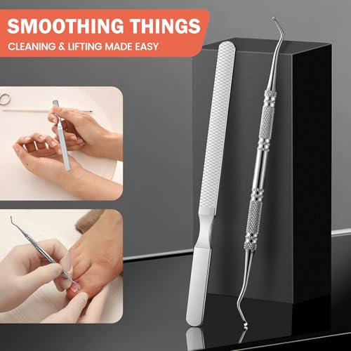 BEZOX Toenail Clipper Kit 4PCS Nail Care Set for Ingrown Toenails – Curved Head Toe Nail Clippers for Seniors for Thick Nails, Thick Fingernail Clippers, Long Nail File & Dual-Ended Lifter - Black