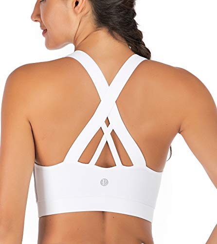 RUNNING GIRL Sports Bra for Women, Criss-Cross Back Padded Strappy Sports Bras Medium Support Yoga Bra with Removable Cups(2353D-White,XS)