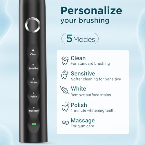 Electric Toothbrush for Adults with 8 Brush Heads, Sonic Toothbrush Rechargeable with a Holder & Travel Case, 2.5 Hours Charge for 120 Days Use