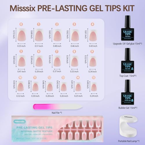 Misssix French Tip Press On Nails, 160Pcs Pink French Gel Nail Tips, Short Square Soft Gel Fake Nails, X-BASIC Tips Kit for Nail Art DIY 16 Sizes
