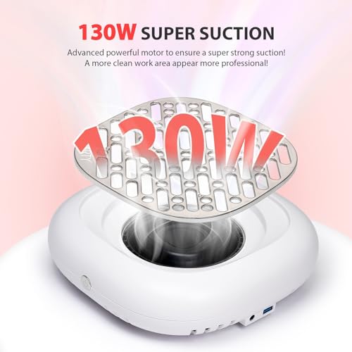 130W Brushless Nail Dust Collector Machine Nail Dust Vacuum Cleaner with Powerful Suction Extractor Fan for Manicure, Professional Nail Filter for Nail Art (Silver Style)