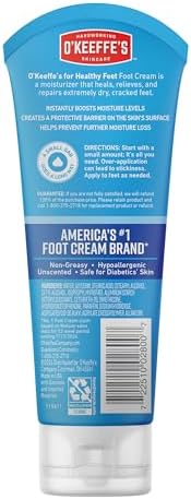 O'Keeffe's for Healthy Feet Foot Cream - 3 oz Tube (2 Pack) - Guaranteed Relief for Extremely Cracked, Dry Feet, Repairing Skincare, Instantly Boosts and Retains Moisture Levels