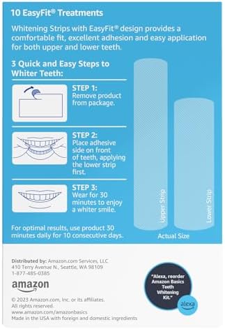 Amazon Basics 10 Day Teeth Whitening Strips Kit, 10 Treatments, 1-Pack (Previously Solimo)