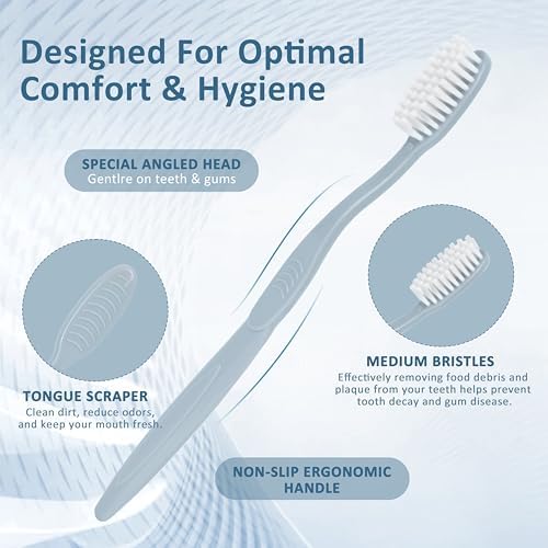 40-Pack Individually Wrapped Toothbrushes with Tongue Scraper | Bulk Soft Bristle Toothbrush Set for Adults, Travel-Friendly Disposable Toothbrushes for Hotels, Dental Offices(Multi-Colored)