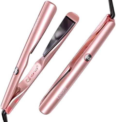 LANDOT 2-in-1 Flat Iron Curling Iron: Twist Ceramic Hair Straightener and Curler for Curl Wave Straighten - 30s Heat-Up 12 Temp Settings for All Hair Types - Less Frizz & More Shine