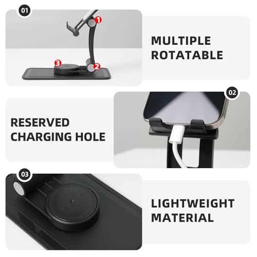 French National Flower Cell Phone Stand 360° Adjustable Desktop Phone Holder Cradle Compatible With Most Mobile Phones Black