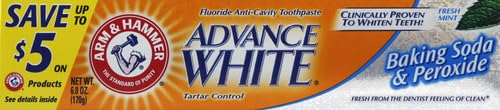 Arm & Hammer Advance Toothpaste Baking Soda Peroxide Tartar Control, White, 6 Ounce