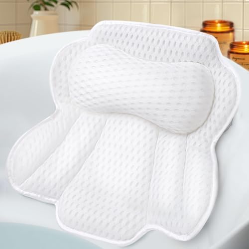 Bath Pillows for Tub, Bath Tub Pillow for Support Neck/Back/Shoulder, 6 Non-Slip Suction Cups & Hook & Soft 4D Air Mesh Fabric - Fits All Bathtubs Shapes