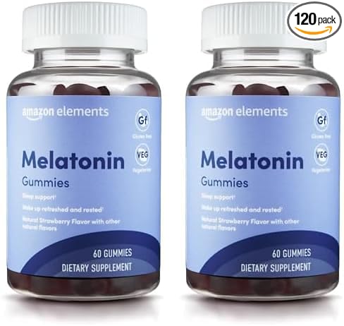Amazon Elements - Melatonin 10mg Gummies, Supports Restful Sleep, Strawberry, 60 Count (Previously Revly) (Pack of 2)