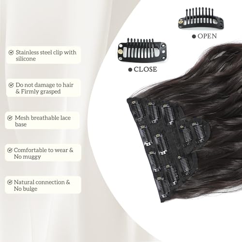 Clip in Hair Extensions, 6 PCS Natural & Soft Hair & Blends Well Hair Extensions, Dark Brown Long Wavy Hairpieces(20inch, 6pcs, Dark Brown)
