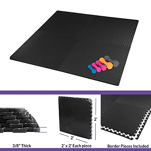 Xspec 3/8" Thick 100 sq. ft. (25 pcs) Gym EVA Foam Floor Mats (24" x 24") | Steel Pattern, Black