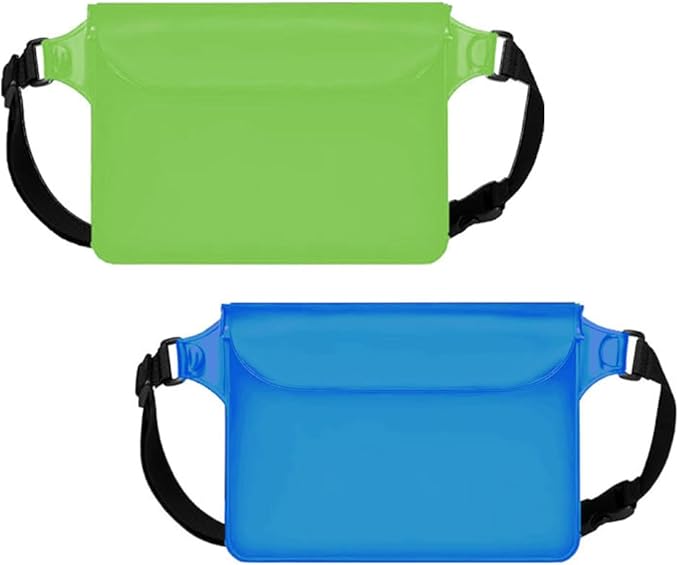 2-Pack Waterproof Bag with Adjustable Waistband and Touch Sensitive Screen, Keeping Your Phone and Valuables Dry, Perfect for Drifting, Swimming, Kayaking, Rowing, Fishing… (Green+Bule)