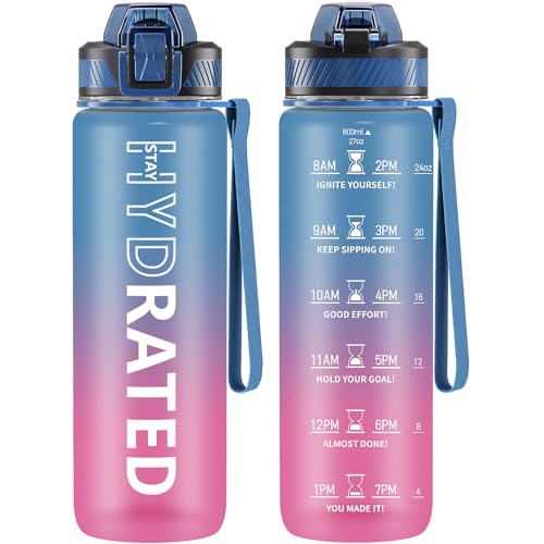 QLUR Water Bottle with Straw, 32 oz Motivational Water Bottles with Time Marker to Drink, Tritan BPA Free, 1L Sports Water Bottle with Carry Strap LeakProof for Women Gym Fitness Outdoor (1 Pack)
