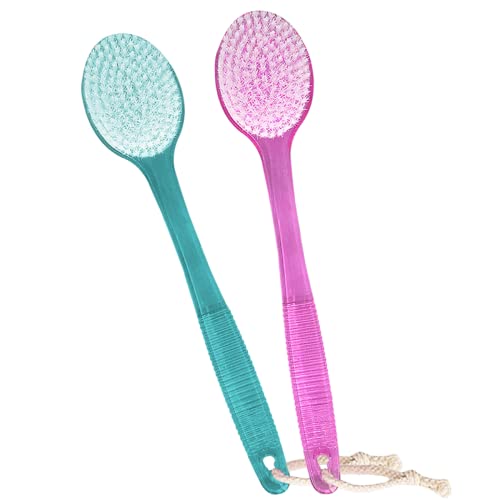 Back Brush for Shower, 14-inch Long Handle Medium Stiff Bristles Bath Scrubber for Men Women Body Exfoliating and Brushing - 2 Packs Pink+Blue