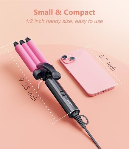 Mini Crimper for Short Hair 1/2 Inch, Small Beach Waves Tool, 3 Barrel Waver With Argan Oil Infused, Easy to Use Curling Iron