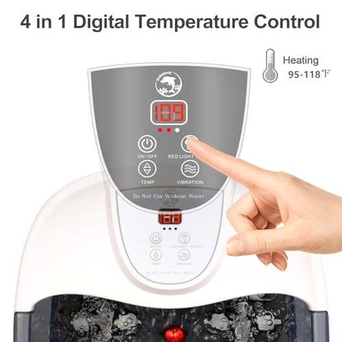 Foot Spa Bath Massager with Heat [2025 Upgraded], Vibration, Temperature Control, Jets, Bubbles, Epsom Salt, Feet Massager with 22 Massage Rollers, Foot Bath for Relaxation, Large, Grey