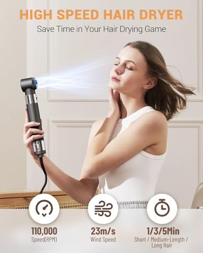 Hair Dryer Brush 6 in 1 Professional Hot Air Styler, 110,000 RPM High-Speed Negative Ionic Hair Dryer, Auto Wrap Curler Frizz-Free Blow Dryer Brush for Curling Volumizing Straightening Styling