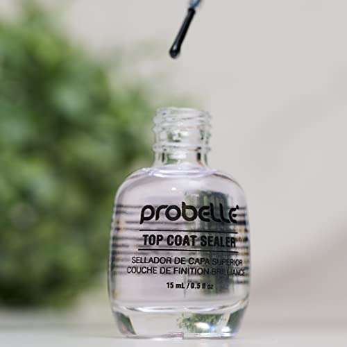 Probelle Top Coat Sealer, Quick Dry Nail Polish Top Coat, High Shine Glossy Nail Finish, Instantly Forms Clear Barrier For Enamel Protection, Fast Dry Manicure, Long Lasting Results, 0.5 fl oz/ 15 mL