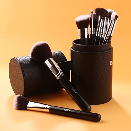 BEILI Makeup Brushes 12pcs Makeup Brushes Set with Holder Premium Synthetic Kabuki Foundation Brush Blending Blush Concealer Full Face Makeup Brushes Kit With Gift Box(Black)