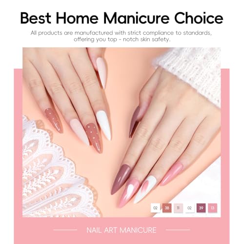 Peacecolor 39pc Gel Nail Polish Kit with U V Light, Pink Brown Nude Dark Red 22 Colors Pastel Gel Polish Kit with Base Top Coat Matte Glossy French Nail Art for Beginners Manicure DIY