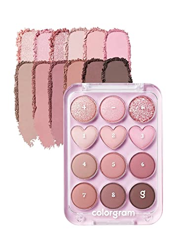 COLORGRAM Pin Point Eyeshadow Palette 02 Pink+Mauve= | Ultra-Blendable Matte, Glitter, Shimmer Shades for Daily Makeup | K-Beauty Eye Palette with Easy-to-Use Calculator Design