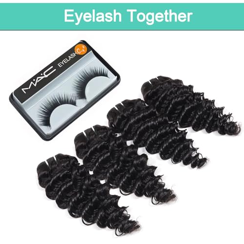 12 Inch Human Hair 4 Bundles Deep Wave Human Hair 100% Unprocessed Virgin Hair 12A Grade Natural Color Hair Extensions for Black Women(12'' 12'' 12'' 12'')