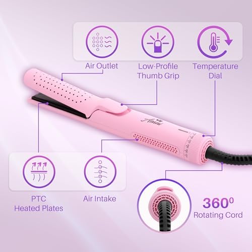 Asani 360° Airflow Styler - 2-in-1 Professional Curling Wand & Hair Straightener - Flat Iron Curler with Cooling Fan, Air Vents - Crimper Styling Tool for Volume & All-Day Curls - for All Hair (Pink)