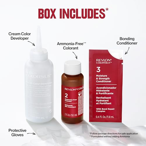 Revlon ColorSilk with Bond Repair Complex, Burgundy Permanent Hair Color, 100% Gray Coverage, Ammonia Free Hair Dye, Vegan Keratin, 48 Burgundy (Pack of 3)