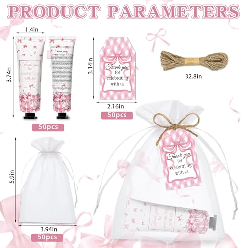 50 Pcs Pink Bow Gifts Hand Cream Bulk for Women,Girls Favors Gifts for Bachelorette Mini Travel Hand Lotion Bulk,Favors for Guest Wedding Bridal Engagement Baby Shower Party Stuffers