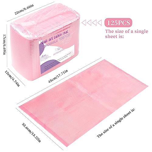125PCS Disposable Nail Art Table Mat, Waterproof Nail Tips Art Table Towels Mat, 3 Ply Nail Napkins for Acrylic, Nail Art Mat Paper Sheet, Nail Tips Art Waterproof Pad for Salon (Pink)