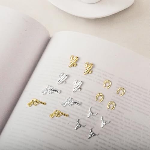 30 PCS Western Nail Charms - 3D Vintage Cowboy Cowgirl Nail Charms, Turquoise, Gold, Silver, Pink, Blue Retro Metal Gem Western Art Stickers Accessories for DIY