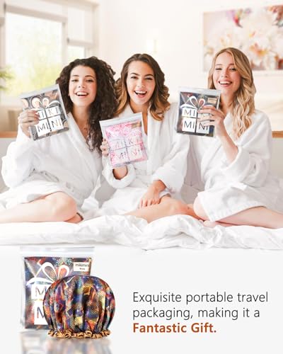 mikimini Large Shower Cap for Women Long Hair,2PCS,Mystery Shower Caps with Brown Lace, Reusable Waterproof Bathing Shower Hat