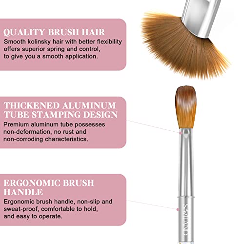 SAVILAND Kolinsky Acrylic Nail Brush Set: Size 6,10,12,14 Professional Nail Brushes with Silver Handle for Acrylic Powder Application Extensions & 3D Carving Home Salon Manicure DIY Nail Art Tools