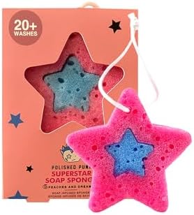 All-Natural Soap-Infused Sponge for Kids and Tweens Body Wash, Gentle on Skin, 20+ Uses (Peaches and Dreams)