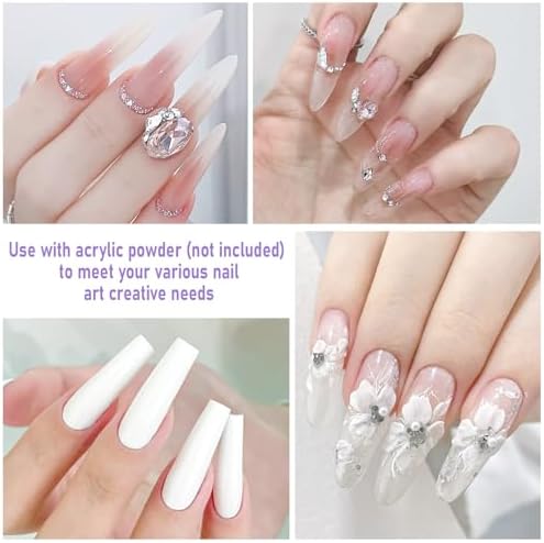 Monomer Acrylic Nail Liquid 8.12fl.oz with 3 Size Acrylic Brushes for Acrylic Powder, MMA-Free Non-Yellowing EMA Monomer Liquid for Acrylic Nail Extension & Carving, DIY Home & Nail Salon Use