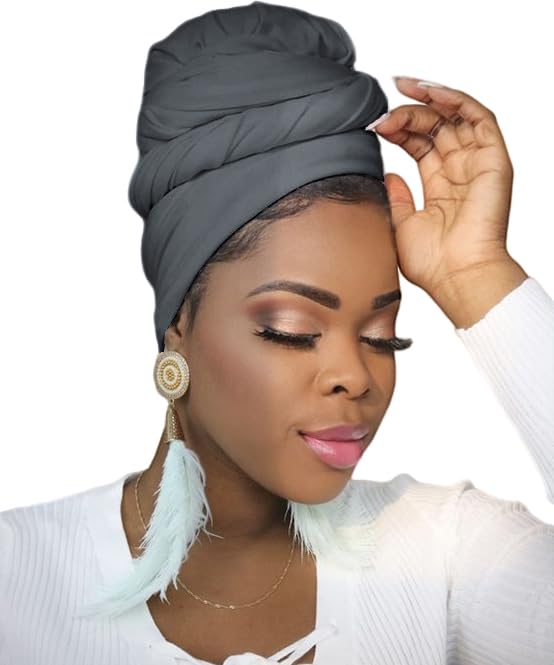 Ftoronaly Head Wraps for Black Women Hijab Scarves Large Muslim Headwraps Stretch Hair Wraps Headband Dark Gray