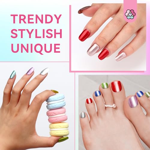 SAVILAND Metallic Nail Polish Set: 12 Colors Mirror Chrome Glitter Nail Polish 0.34oz Holographic Red Silver Pink Nail Polish Quick-Dry Base Top Polish Coat for Fingernail Toenail French Manicure Art