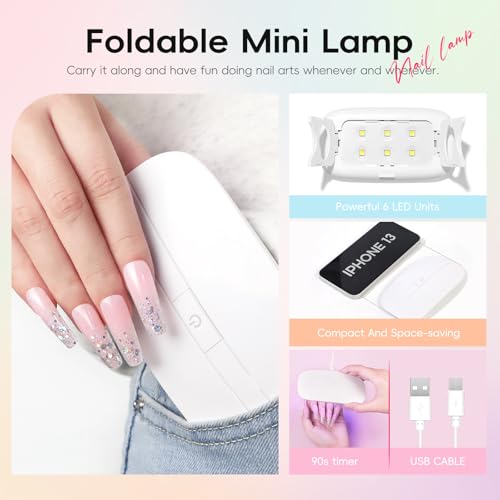 PEACECOLOR 45Pcs Poly Nail Gel Kit with U V Light, 25 Colors Glitter Pink Nude Blue Green Nail Extension Gel Starter Kit with Slip Solution Glossy Matte Top Coat DIY Home Salon