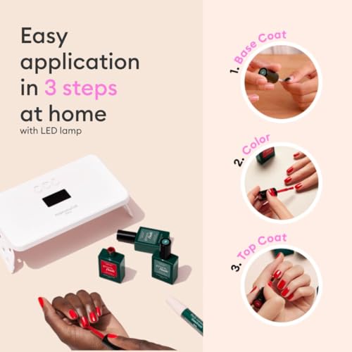 Manucurist - New Green Flash Slim Gel Nail Polish Kit - 36W LED Nail Lamp with Base Coat + Top Coat + 2 Colors: Poppy Red Polish & Pale Pink Hortencia + Gel Nail Lamp + Polish Remover + Nail Clipsel