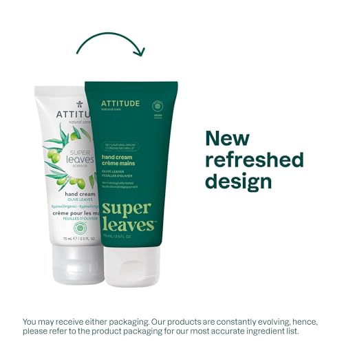 ATTITUDE Hand Cream, EWG Verified, Plant and Mineral-Based, Vegan Personal Care Products, Olive Leaves, 2.5 Fl Oz