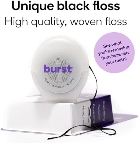 BURST Expanding Dental Floss (Mint Eucalyptus/80 Yards) | Stain Absorbing & Woven with Xylitol Coating to Fight Cavities | Vegan | Paraben Free