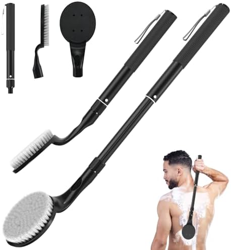 Back Scrubber Anti Slip for Shower, 25.7” Telescopic Back Bath Brush for Shower, Back Scrubber, Exfoliation and Improved Skin Health for Elderly with Limited Arm Movement, Disabled