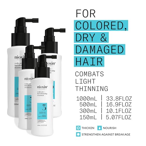 Nioxin System 3 Scalp Care + Hair Thickening Leave-In Treatment | For Colored, Dry, & Damaged Hair with Light Thinning | Strengthen & Nourish with Niacinamide & Biotin
