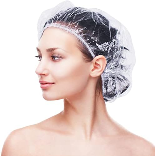 Retisee 500 Pcs Disposable Shower Caps Bulk 18.2 Plastic Clear Hair Caps Elastic Large Thick Waterproof Bath Covers for Women Hair Care Cleaning Supplies Spa Hotel Salon Home Travel Accessories