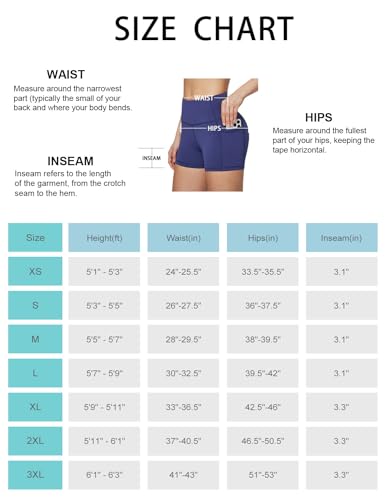 BALEAF Biker Shorts Women Yoga Gym Workout Spandex Running Volleyball Tummy Control Compression Shorts with Pockets 3" Navy Blue S