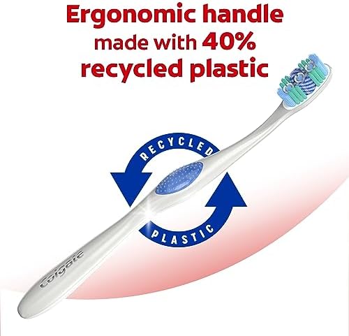 Colgate 360 Optic White Whitening Toothbrush, Adult Soft Toothbrush with Whitening Cups, Helps Whiten Teeth and Removes Odor Causing Bacteria, 4 Pack