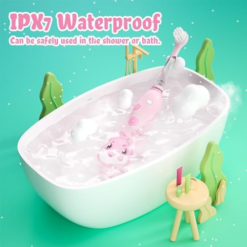 SEAGO Kids Electric Toothbrushes Rechargeable, Toddler Electric Toothbrush with Magnetic Charging, LED Observing Light, 8 Toothbrush Heads for Ages 2-4-6 Boys Girls (Pink)