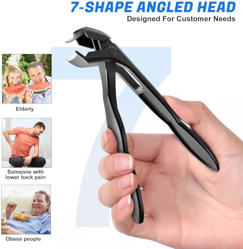 Toenail Clippers for Seniors Ingrown Thick Toenails, 2025 Angled Head Toe Nail Clippers with Catcher, Heavy Duty 45° Slanted Toenail Clippers, 37mm Wide Opening Nail Cutter with Long Handle, 6PCS