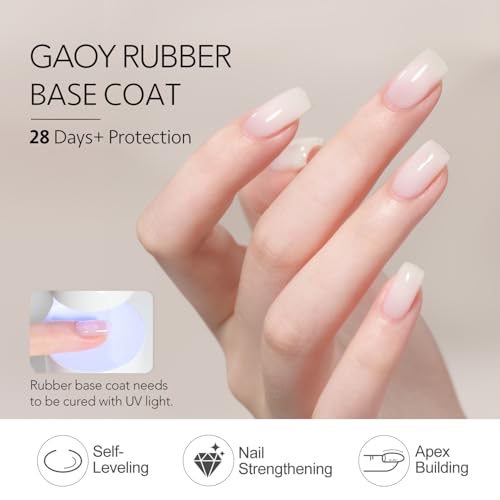 GAOY 6 Colors Rubber Base Gel Set, Jelly Builder Base Nail Gel Nude Sheer White Pink, 2-in-1 Soak Off Nail Strengthener, Blush Jelly