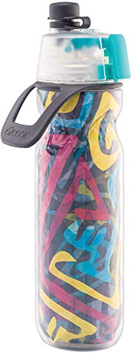 O2COOL Mist 'N Sip Misting Water Bottle 2-in-1 Mist And Sip Function With No Leak Pull Top Spout Sports Water Bottle Reusable Water Bottle - 20 oz (Tie Dye Blue)